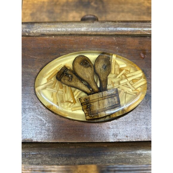 Vintage Wood Recipe Box With Rustic Kitchen Utensil Design - Picture 3 of 9